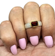 Load image into Gallery viewer, Emerald Faceted Garnet Ring, Size 7, Sterling Silver and Gold Plated, Protection Talisman, January Birthstone, Love &amp; Devotion Stone - GemzAustralia 
