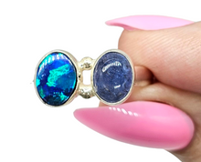 Load image into Gallery viewer, Australian Opal &amp; Blue Kyanite Ring, Size 8.5, Sterling Silver, Toi et Moi Design, Blue Green Opal - GemzAustralia 