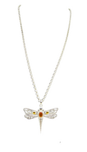 Load image into Gallery viewer, Dragonfly Pendant, Carnelian Gemstone, Sterling Silver, Meaning of Life Symbolism, Transformation, Artist's Stone, Two Tone - GemzAustralia 