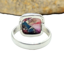 Load image into Gallery viewer, Square shaped Oyster Turquoise &amp; Pink Opal Ring, Size N, Sterling Silver, Love Stone, Copper Turquoise, Heart Chakra - GemzAustralia 