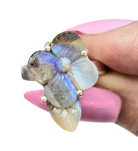 Load image into Gallery viewer, Boulder Opal Ring in a floral design, Size O 1/2, Solid Opal, Australian Opal, Sterling Silver, October Birthstone - GemzAustralia 