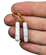 Load image into Gallery viewer, Long Rectangle Biwa Pearl Earrings, Gold Plated Sterling Silver, June Birthstone, Highly Lustrous Pearls, Freshwater Pearls, Japanese - GemzAustralia 