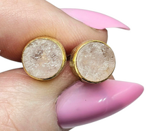 Load image into Gallery viewer, Raw Rose Quartz Studs, Gold Plated Sterling Silver, Round Shaped, Love Stone, Unconditional Love, Pink Gemstone - GemzAustralia 
