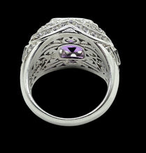 Load image into Gallery viewer, Amethyst, Green Tourmaline &amp; White Zircon Ring, Size 8.25, Sterling Silver, Genuine Gemstones, Vintage Style
