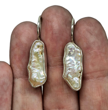 Load image into Gallery viewer, Biwa Pearl Earrings, Sterling Silver, June Birthstone, Highly Lustrous Pearls, Freshwater Pearl, Irregular Pearls - GemzAustralia 