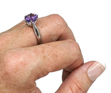 Load image into Gallery viewer, Amethyst Solitaire Ring, Sterling Silver, Size 7.75, prong set, NEW - GemzAustralia 