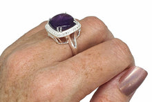 Load image into Gallery viewer, Amethyst Halo Ring, Size 9, Sterling Silver, Square Shaped, Cabochon Amethyst - GemzAustralia 