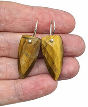 Load image into Gallery viewer, Tiger's Eye Earrings, Arrowhead Design, Sterling Silver, Checkerboard Facet - GemzAustralia 