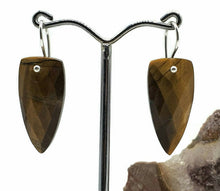 Load image into Gallery viewer, Tiger's Eye Earrings, Arrowhead Design, Sterling Silver, Checkerboard Facet - GemzAustralia 