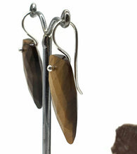 Load image into Gallery viewer, Tiger's Eye Earrings, Arrowhead Design, Sterling Silver, Checkerboard Facet - GemzAustralia 