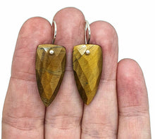 Load image into Gallery viewer, Tiger's Eye Earrings, Arrowhead Design, Sterling Silver, Checkerboard Facet - GemzAustralia 