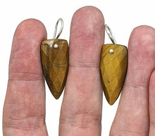 Load image into Gallery viewer, Tiger's Eye Earrings, Arrowhead Design, Sterling Silver, Checkerboard Facet - GemzAustralia 
