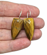 Load image into Gallery viewer, Tiger's Eye Earrings, Arrowhead Design, Sterling Silver, Checkerboard Facet - GemzAustralia 
