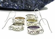 Load image into Gallery viewer, Gemstone Earrings, Oval Shape, Sterling Silver, Bezel Set, Filigree Design - GemzAustralia 