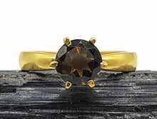Load image into Gallery viewer, Smoky Quartz Ring, 3 sizes Sterling Silver, 14K gold Plated, 2.5 carats, Prong Set Solitaire - GemzAustralia 