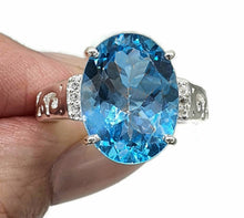 Load image into Gallery viewer, Swiss Blue Topaz &amp; White Zircon Ring, 4 Sizes, Sterling Silver, 10 carats - GemzAustralia 