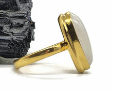 Load image into Gallery viewer, Rainbow Moonstone Ring, Size 8, Sterling Silver, 14k gold plated, Marquise - GemzAustralia 