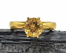 Load image into Gallery viewer, Gold Citrine Ring, 3 sizes, Sterling Silver, 14K gold Plated, 2.5 carats, Prong Set Solitaire - GemzAustralia 