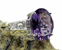 Load image into Gallery viewer, Amethyst &amp; Natural White Zircon Ring, 4 Sizes, Sterling Silver, 6.5 carats - GemzAustralia 