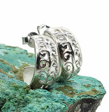Load image into Gallery viewer, Three Quarter Hoop Earrings, Sterling Silver, Filigree Design, Silver Hoops - GemzAustralia 