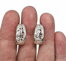 Load image into Gallery viewer, Three Quarter Hoop Earrings, Sterling Silver, Filigree Design, Silver Hoops - GemzAustralia 