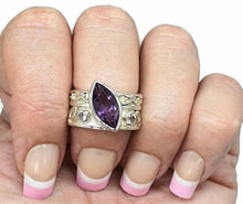 Load image into Gallery viewer, Amethyst &amp; Blue Topaz Ring, Size 8.5, Wide band, Sterling Silver, Marquise Shape - GemzAustralia 