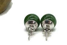 Load image into Gallery viewer, Canadian Jade Ball studs, Sterling Silver, Deep Green Jade Balls, British Columbia Nephrite Jade - GemzAustralia 