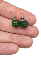 Load image into Gallery viewer, Canadian Jade Ball studs, Sterling Silver, Deep Green Jade Balls, British Columbia Nephrite Jade - GemzAustralia 