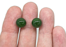 Load image into Gallery viewer, Canadian Jade Ball studs, Sterling Silver, Deep Green Jade Balls, British Columbia Nephrite Jade - GemzAustralia 
