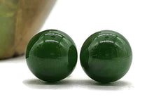 Load image into Gallery viewer, Canadian Jade Ball studs, Sterling Silver, Deep Green Jade Balls, British Columbia Nephrite Jade - GemzAustralia 