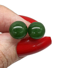 Load image into Gallery viewer, Canadian Jade Ball studs, Sterling Silver, Deep Green Jade Balls, British Columbia Nephrite Jade - GemzAustralia 
