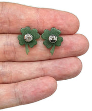 Load image into Gallery viewer, Canadian Jade 4 leaf clover studs, Sterling Silver, Deep Green Jade - GemzAustralia 