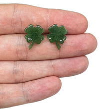Load image into Gallery viewer, Canadian Jade 4 leaf clover studs, Sterling Silver, Deep Green Jade - GemzAustralia 