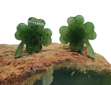 Load image into Gallery viewer, Canadian Jade 4 leaf clover studs, Sterling Silver, Deep Green Jade - GemzAustralia 