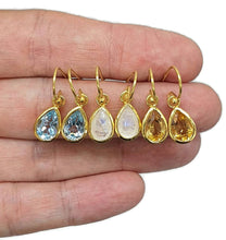 Load image into Gallery viewer, Rainbow Moonstone, Blue Topaz or Citrine Earrings, Sterling Silver, 18K gold plated - GemzAustralia 