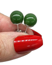 Load image into Gallery viewer, Canadian Jade Ball studs, Sterling Silver, Deep Green Jade Balls, British Columbia Nephrite Jade - GemzAustralia 