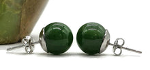 Load image into Gallery viewer, Canadian Jade Ball studs, Sterling Silver, Deep Green Jade Balls, British Columbia Nephrite Jade - GemzAustralia 