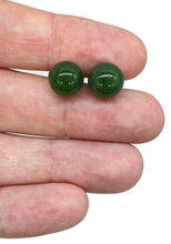 Load image into Gallery viewer, Canadian Jade Ball studs, Sterling Silver, Deep Green Jade Balls, British Columbia Nephrite Jade - GemzAustralia 