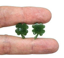 Load image into Gallery viewer, Canadian Jade 4 leaf clover studs, Sterling Silver, Deep Green Jade - GemzAustralia 