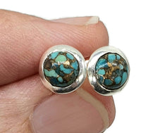 Load image into Gallery viewer, Turquoise Studs, Sterling Silver, Round Shaped, Blue Turquoise Earrings - GemzAustralia 