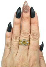 Load image into Gallery viewer, Citrine Ring, size 7, Sterling Silver, 18K Gold Electroplated, Halo Ring - GemzAustralia 