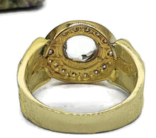 Load image into Gallery viewer, Blue Topaz Ring, size 6.75, Sterling Silver, 14 Gold Electroplated, Halo Ring - GemzAustralia 