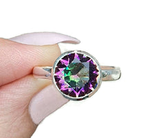 Load image into Gallery viewer, Round Mystic Topaz Ring, 3 Sizes, Sterling Silver, 4 carats, Purple Green Gem - GemzAustralia 