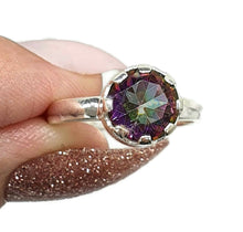 Load image into Gallery viewer, Mystic Topaz Ring, 3 Sizes, Sterling Silver, Round Shaped, Purple / Green Gemstone. - GemzAustralia 