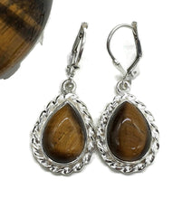 Load image into Gallery viewer, Tiger's Eye Earrings, Pear Shaped, Sterling Silver, Courage &amp; Strength Symbol - GemzAustralia 