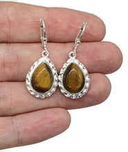 Load image into Gallery viewer, Tiger's Eye Earrings, Pear Shaped, Sterling Silver, Courage &amp; Strength Symbol - GemzAustralia 