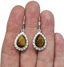 Load image into Gallery viewer, Tiger's Eye Earrings, Pear Shaped, Sterling Silver, Courage &amp; Strength Symbol - GemzAustralia 