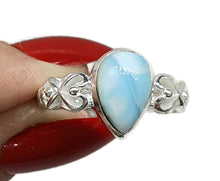 Load image into Gallery viewer, Larimar Ring, Size 9, Sterling Silver, Pear Shaped, Heart Design - GemzAustralia 