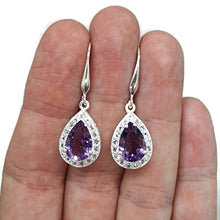 Load image into Gallery viewer, Amethyst Halo Earrings, Sterling Silver, Pear Shaped - GemzAustralia 