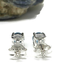 Load image into Gallery viewer, Round Brilliant cut, London Blue Topaz Studs, Sterling Silver - GemzAustralia 